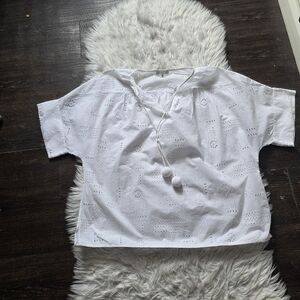 Lafayette 148 hite Eyelet Blouse with Tassels